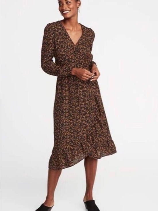 Old Navy Dresses & Skirts - Old Navy Brown Floral Midi Dress with V-Neck